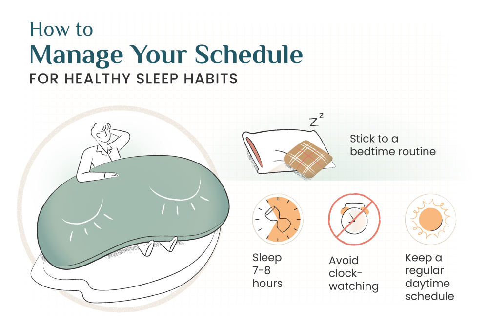 sleep hygiene schedule habits illustrated