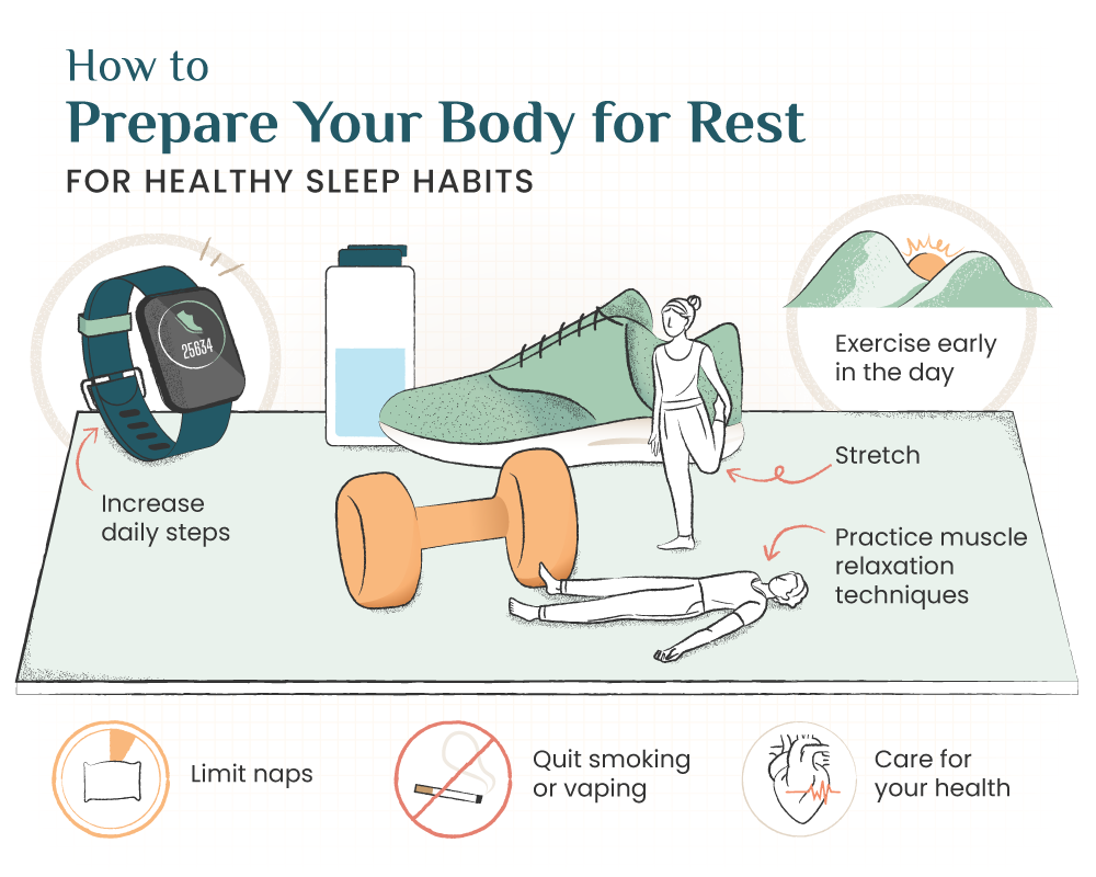 sleep hygiene body and physical habits illustrated