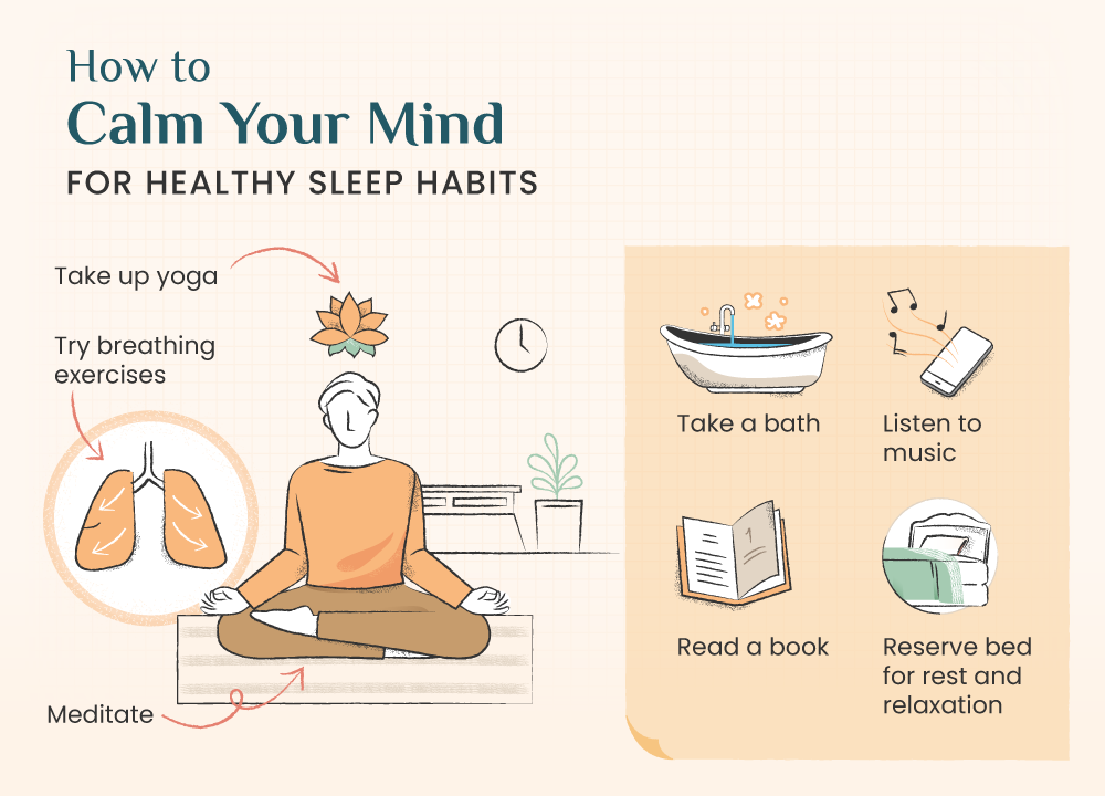 sleep hygiene mind and mindfulness habits illustrated