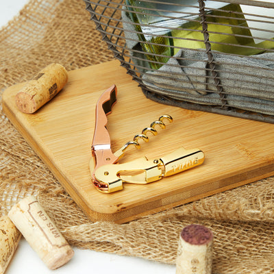 THE PERFECT WINE KEY - Where form meets function. This double-hinged waiter's corkscrew sports a bottle opener, serrated foil cutter, 5-turn non-stick worm, and a sophisticated copper and gold finish that makes this corkscrew stand out from the crowd.