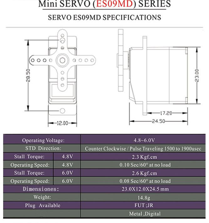 ES09MD (dual-bearing) specific swash servo for 450 helicopters 