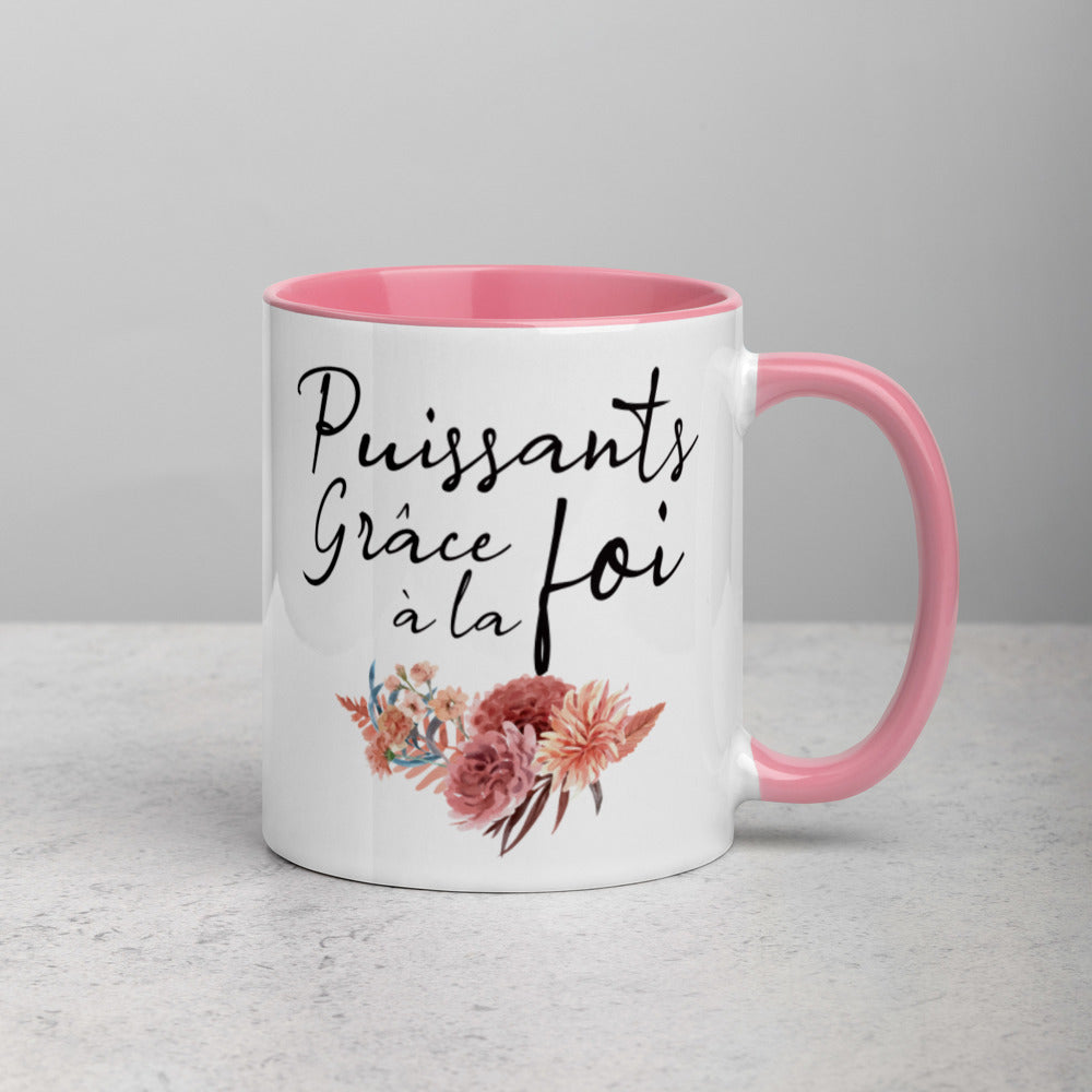 FRENCH Puissants Grace a la Foi Floral Mug with Color Inside