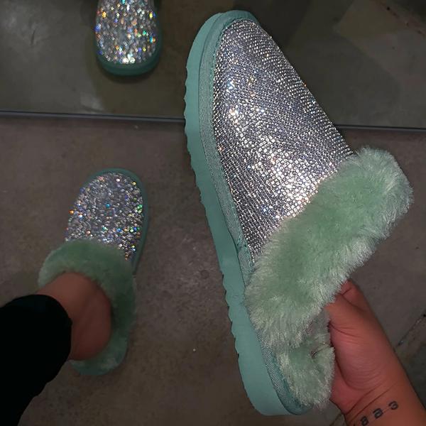 diamond faux fur slippers