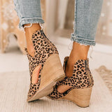 Ellewalk Leopard Open Toe Wedges