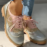 Ellewalk Lace-Up Sequins Insert Chunky Heeled Boots