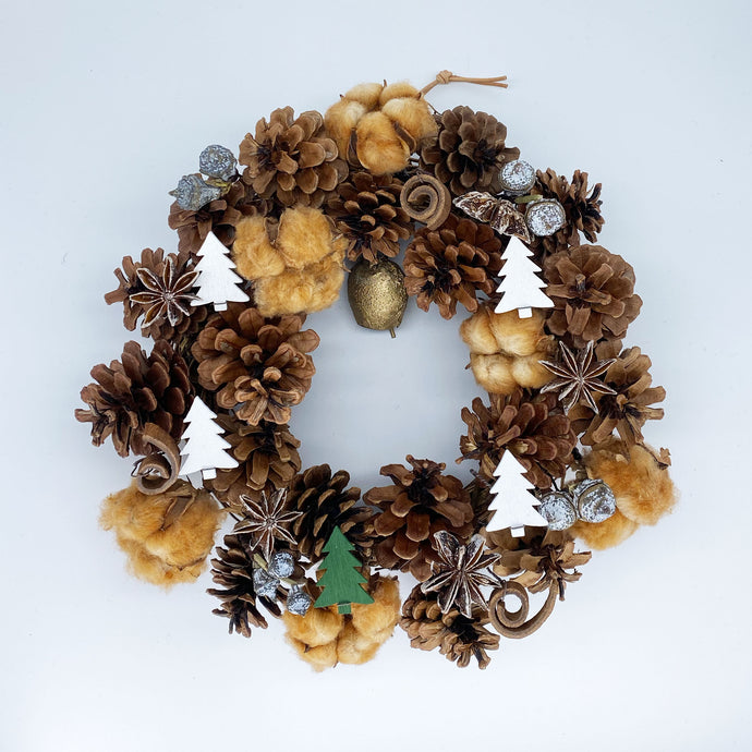 リース 松ぼっくりとコットンのリース Wreath With Cotton And Pine Cone 代官山 クリスマスカンパニー