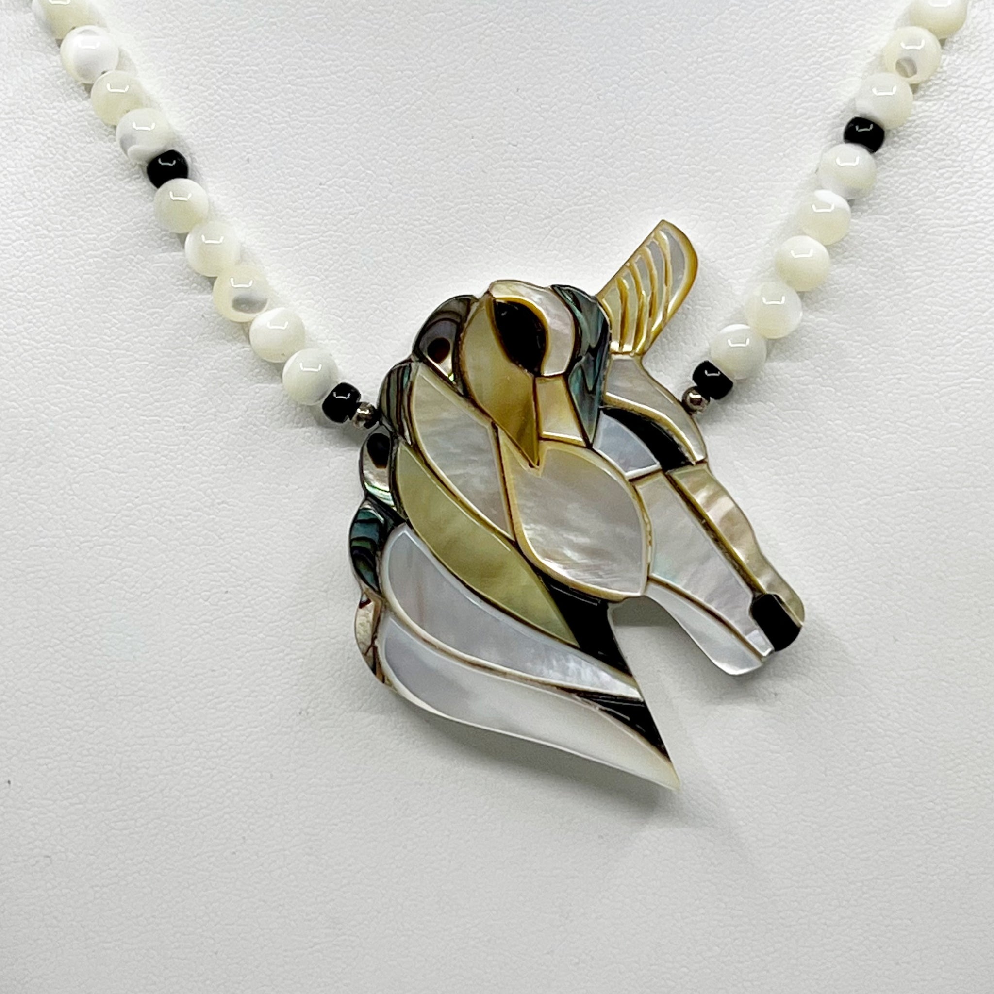 Lee Sands sterling silver mother pearl inlay unicorn necklace – germau