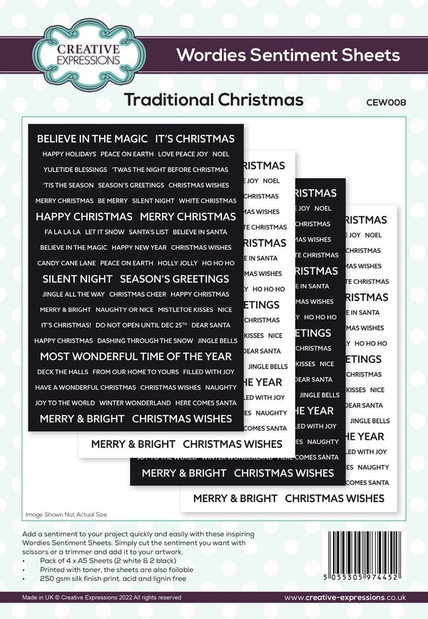 Creative Expressions Wordies Sentiment Sheets - Traditional Christmas Pk 4 6 in x 8 in