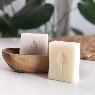 Hand & Body Soap - Wild Fig in wooden dish on bathroom cabinet