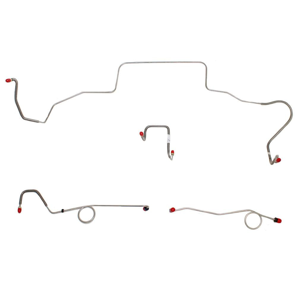 RKT6701OM- 67' Mopar B-Body, Standard Brakes w/ Right-Front Line Routes OVER Frame & Attaches UNDER Steering Column, Front 4 Line Kit; Stainless