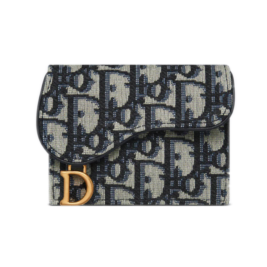 DIOR SADDLE FLAP CARD HOLDER Blue Dior Oblique Jacquard  Hàng hiệu 11 HVip