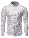 Men's Tiger Print Button Up Long Sleeve Cool Costume Party Dress Shirt