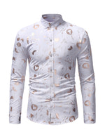 Men's Stand Collar Gold Prom Long Sleeve Button Down Casual Shirt