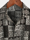 Men's Retro Patchwork Print Vintage Casual Pocket Short Sleeve Button Up Summer Shirt