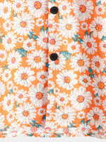 Men's Daisy Floral Print Orange Button Up Resort Cotton Short Sleeve Flower Shirt