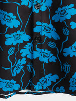Men's Floral Beach Hoilday Blue and Black Button Up Summer Short Sleeve Shirt