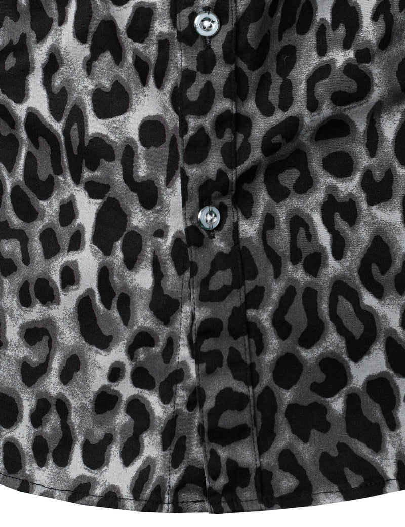 Men's Grey Snow Leopard Print Animal Casual Rock Cool Cotton Long Slee ...