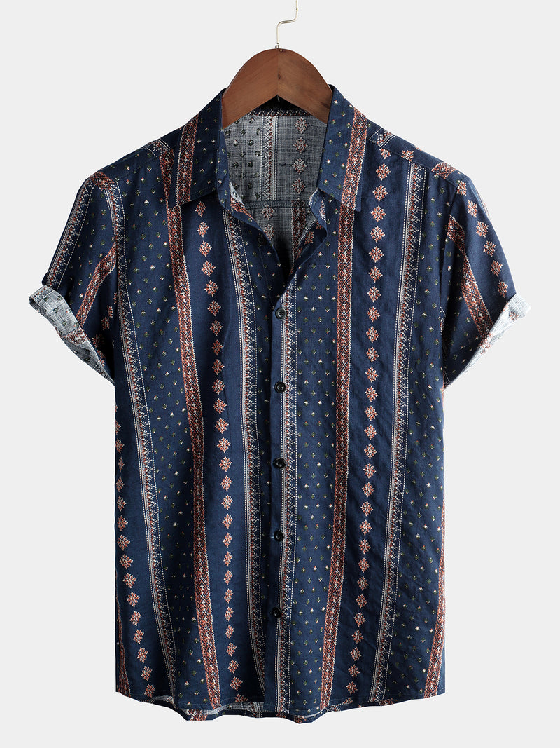 Men's Retro Cotton Button Up 70s Short Sleeve Shirt#N# – Atlanl