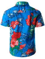 Boy's Summer Floral Aloha Tropical Short Sleeve Blue Hawaiian Shirt