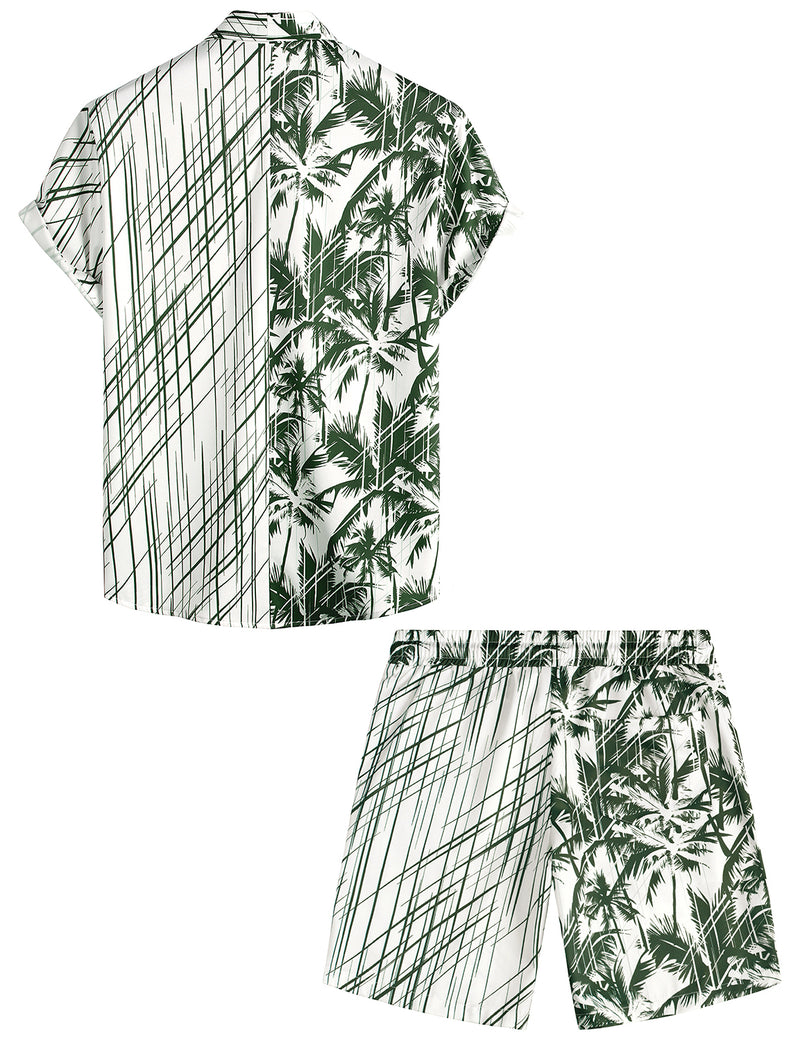 Men's Casual Palm Tree Pocket Tropical Hawaiian Shirt and Shorts Set