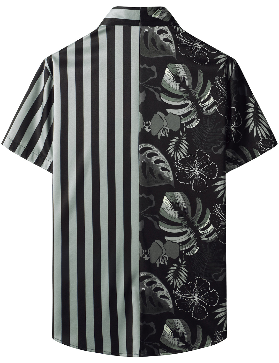 Men's Black Striped & Floral Print Short Sleeve Casual Hawaiian Vacati ...