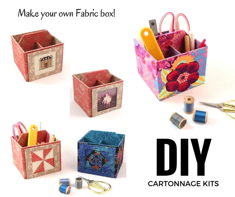 Fabric caddy organizer DIY kit, cartonnage kit 170 - Colorway Arts