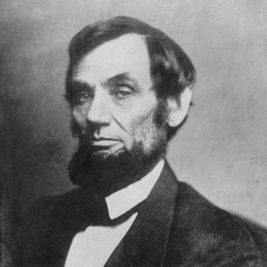 Black and white photo of President Abraham Lincoln.