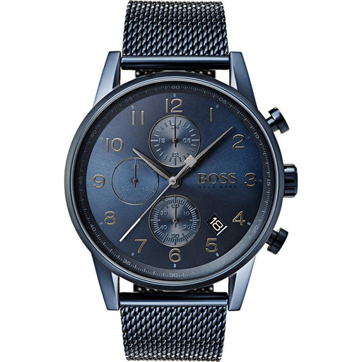 Hugo 44mm blauw herenhorloge met stalen mesh — Horlogeplanet