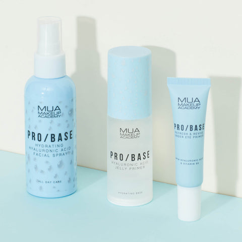 MUA Pro/Base hydration range with hyaluronic acid