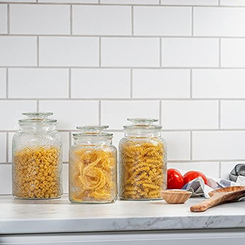 Set of 5 Square Canisters, Glass Kitchen Canister with Airtight Bamboo -  Le'raze by G&L Decor Inc