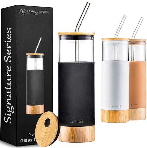 Set of 5 Round Canisters, Glass Kitchen Canister with Airtight Bamboo -  Le'raze by G&L Decor Inc