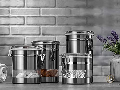 Quality Stainless Steel Canister Set for Kitchen Counter with Glass Wi -  Le'raze by G&L Decor Inc