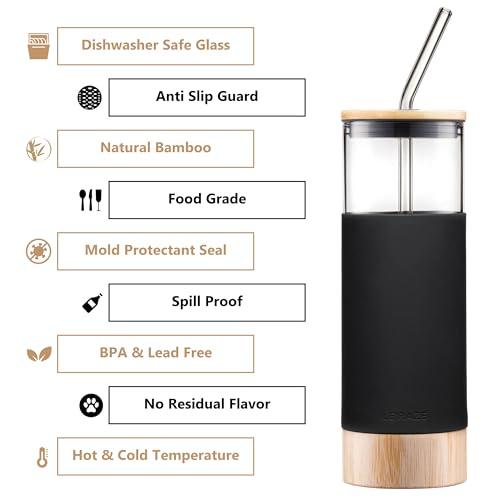 tronco 20 oz Glass Tumbler Glass Water Bottle Straw Silicone  Protective Sleeve Bamboo Lid - BPA Free -Amber: Iced Tea Glasses