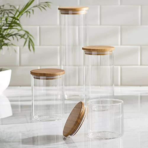 5 Pcs Glass Food Storage Containers With 132 Pantry Labels Preprinted -  Thicken(3mm) Jars Airtight Bamboo Lid Stackable Kitchen Canisters Set For