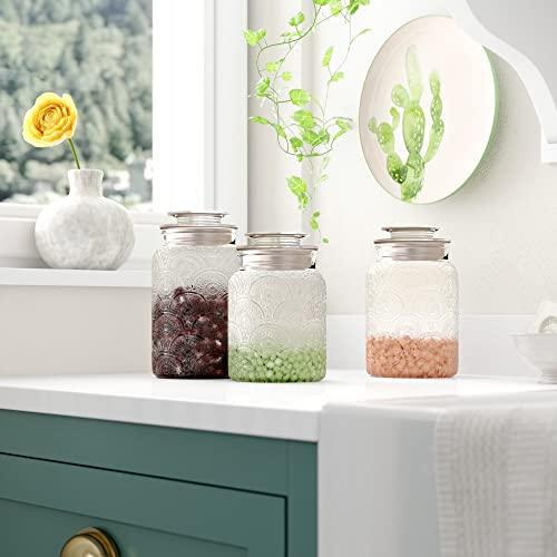 Set of 5 Round Canisters, Glass Kitchen Canister with Airtight Bamboo -  Le'raze by G&L Decor Inc