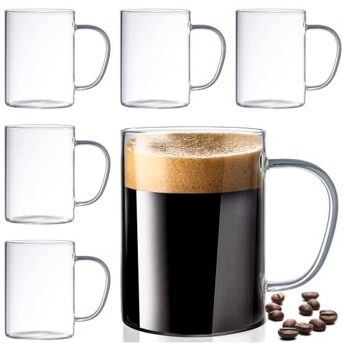  Mfacoy Glass Coffee Mugs Set of 6, Clear Coffee Mug 15 Oz,  Large Glass Mugs With Handles for Hot Beverages, Clear Mugs for Tea,  Cappuccino, Latte, Espresso Coffee, Juice, Glass Coffee