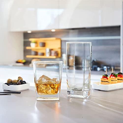 Le'raze Collins Everyday Drinking Glasses Set of 16 Drinkware Kitchen Glasses for Cocktail, Iced Coffee, Beer, Ice Tea, Wine, Whiskey, Water, 8 Tall