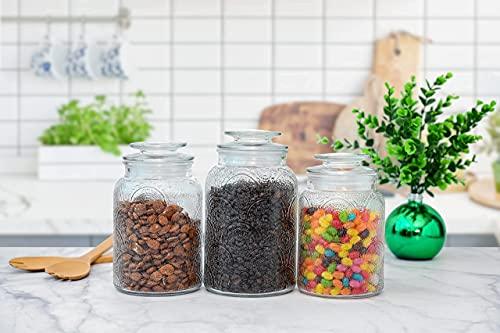 Glass cookie jars for kitchen counter,(3 Pack) 75 oz food storage cani -  Le'raze by G&L Decor Inc