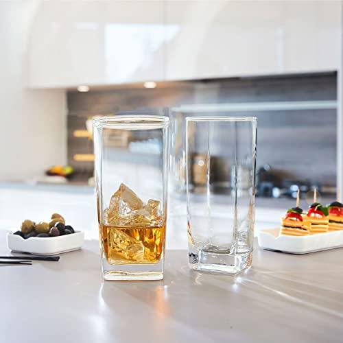 Le'raze Drinking Glasses Set of 6 - Can Shaped Glass Cups Cordial Glasses,  16oz Can Glass, Iced Coffee Glasses, Iced Tea Glasses, Cocktail Glasses,  Whiskey Soda Clear Water Cup, Beer Glasses 