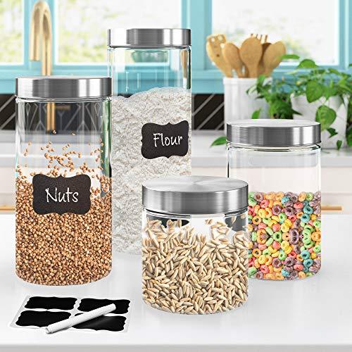 3pc Canister Sets for Kitchen Counter + Labels & Marker - Glass