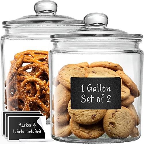 2pc Canister Set for Kitchen Counter + Labels & Marker - Glass Cookie -  Le'raze by G&L Decor Inc