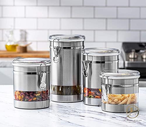 Quality Stainless Steel Canister Set for Kitchen Counter with Glass Wi -  Le'raze by G&L Decor Inc