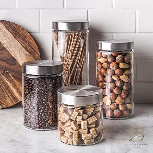 3pc Canister Sets for Kitchen Counter + Labels & Marker - Glass Cookie Jars  with Airtight Lids - Food Storage Containers with Lids Airtight for Pantry  - Flour, …