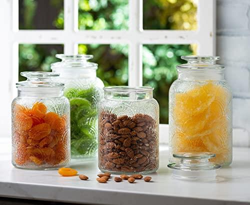 Restaurantware Vetri Storage Jars, 2-Piece Dishwashable Glass Cookie Jars - Airtight Seal, Clear Glass Glass Candy Jars, Knob Handle Lid, for