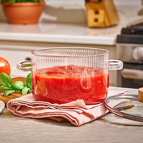 Glass Cooking Pot with Lid - 2L(68oz) Heat Resistant Borosilicate Glas -  Le'raze by G&L Decor Inc