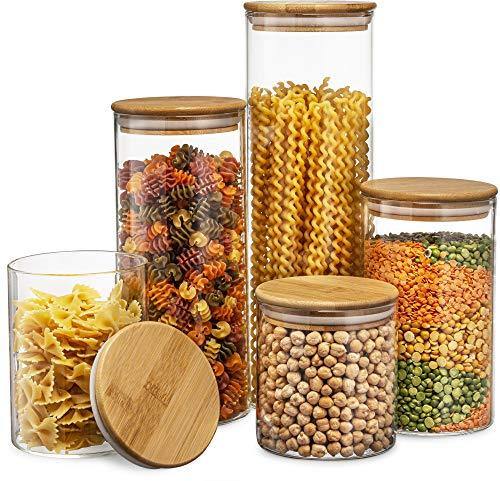 at Home 5-Piece Clear Square Canister with Bamboo Lid