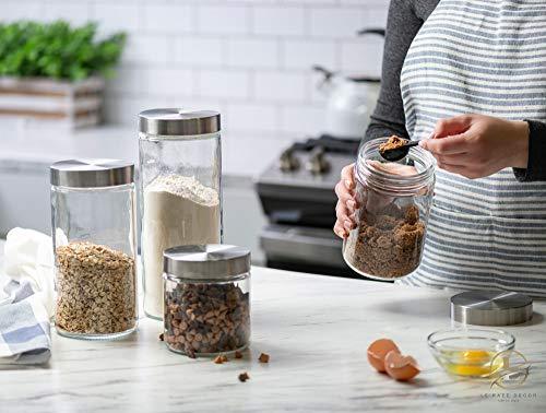 Glass Food Storage Jars with Airtight Lids - 4 Pack Square Mason Jars -  Le'raze by G&L Decor Inc