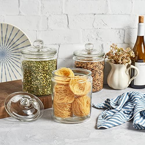 Set of 5 Round Canisters, Glass Kitchen Canister with Airtight Bamboo -  Le'raze by G&L Decor Inc