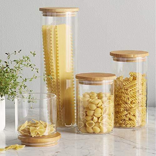 Large Glass Food Storage Jar Set Of 2 , Glass Flour Canister With Airtight  Bamboo Lids For Kitchen Corner, Bpa-free Flour Container For Sugar, Ground