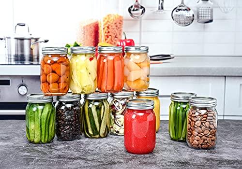 16oz Glass Mason Jars with Lids Set of 12- Wide Mouth - Airtight Band + Marker 